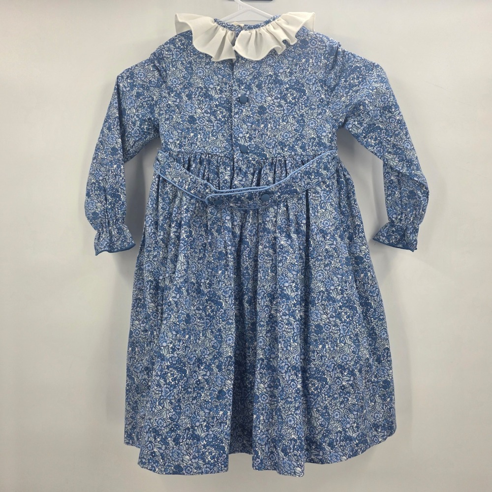 NEW PEPA LONDON DAPHNE FLORAL SMOCKED DRESS GIRLS 6Y BLUE FRILL LONG SLEEVE $410 - Picture 10 of 16